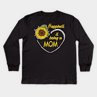 Happiness Is Being A Mom Sunflower Heart Kids Long Sleeve T-Shirt